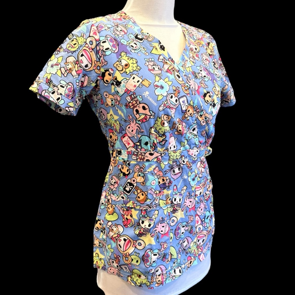 TOKIDOKI Japan Theme Blue Scrub Top, Sz XS - Picture 5 of 9